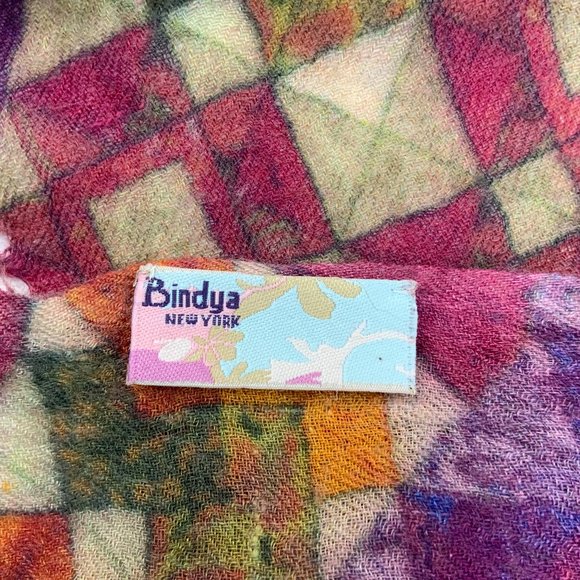 Bindya New York Cashmere Silk Multicolor Geometric Print Scarf Shawl - Picture 4 of 16